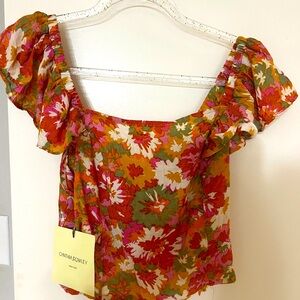NWT Cynthia Rowley Tropical Floral Smocked
Side Zip Crop Top S